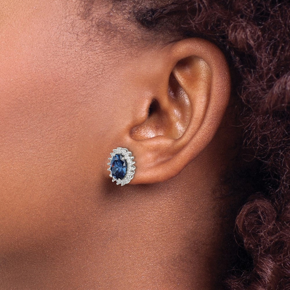 Sterling Silver Blue and Clear CZ Post Earrings