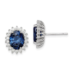 Sterling Silver Blue and Clear CZ Post Earrings