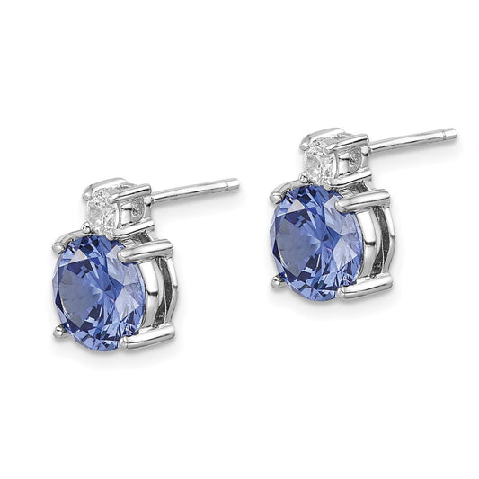 Rhodium-plated Sterling Silver Blue and White CZ Stud Earrings