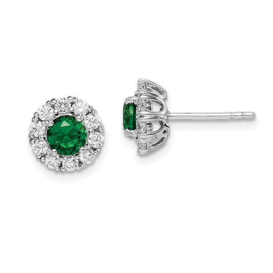 Rhodium-plated Sterling Silver Green and White CZ Halo Post Earrings