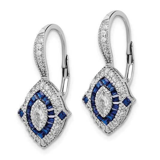 Rhodium-plated Sterling Silver CZ and Synthetic Blue Spinel Earrings