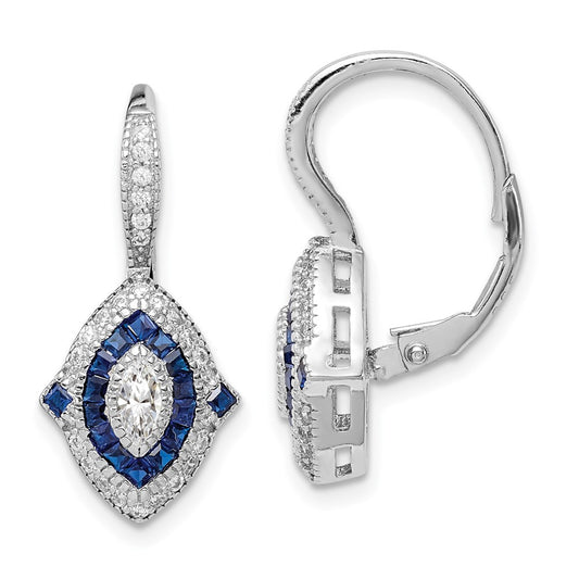 Rhodium-plated Sterling Silver CZ and Synthetic Blue Spinel Earrings