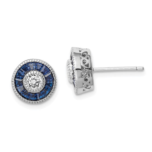 Rhodium-plated Sterling Silver Synthetic Blue Spinel and CZ Earrings