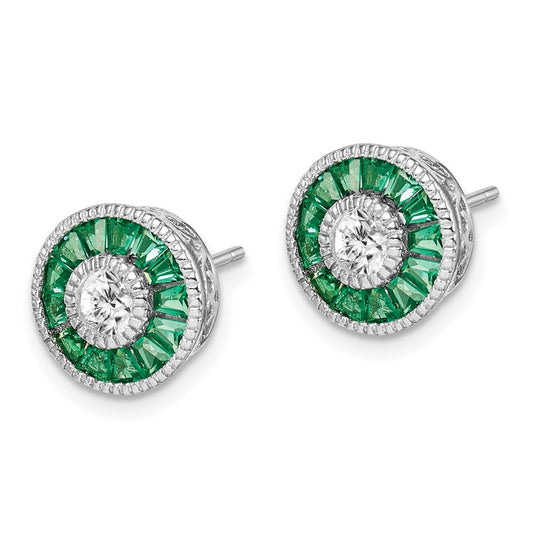 Rhodium-plated Sterling Silver CZ and Lab Cr.Green Spinel Earrings