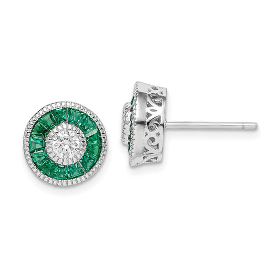 Rhodium-plated Sterling Silver CZ and Lab Cr.Green Spinel Earrings