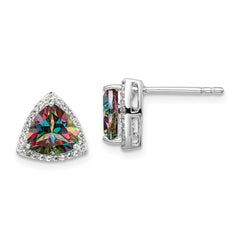 Rhodium-plated Sterling Silver Trillion Mystic Fire White Topaz Earrings