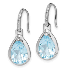 Rhodium-plated Sterling Silver Blue Topaz Teardrop Dangle Earrings