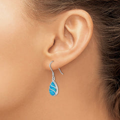Rhodium-plated Sterling Silver Created Opal Inlay Teardrop Dangle Earrings