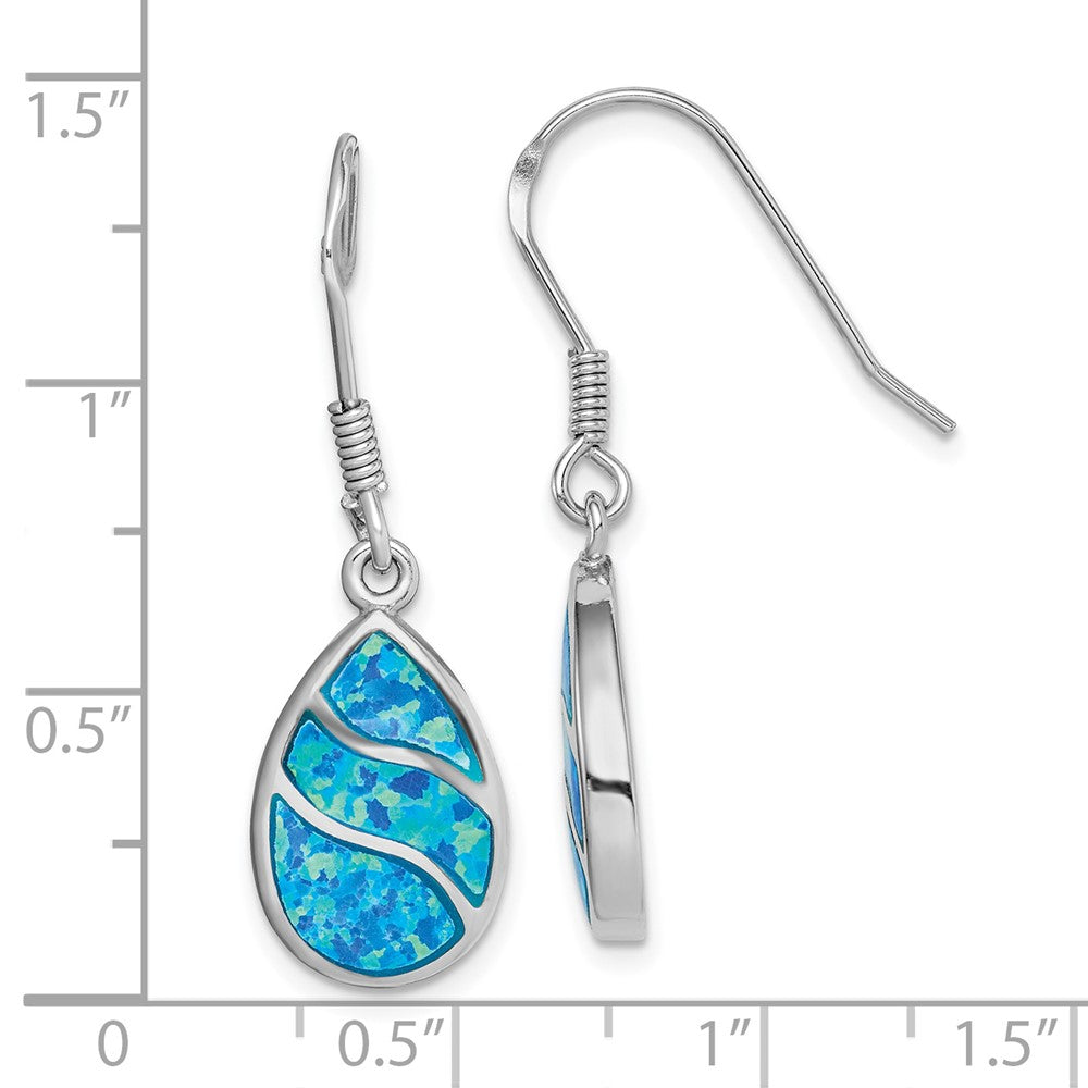 Rhodium-plated Sterling Silver Created Opal Inlay Teardrop Dangle Earrings