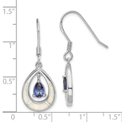 Rhodium-plated Sterling Silver Created Opal Blue CZ Teardrop Earrings