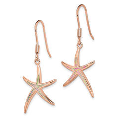 Rose Gold-plated Sterling Silver Created Opal Inlay Star Fish Dangle Earrings