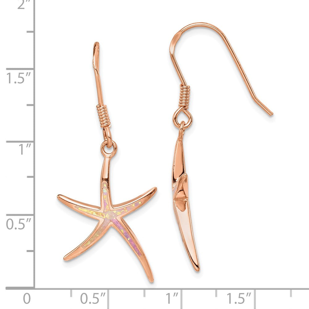 Rose Gold-plated Sterling Silver Created Opal Inlay Star Fish Dangle Earrings