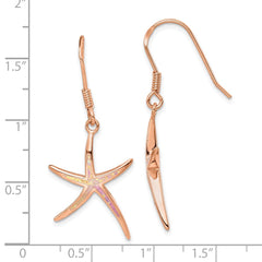 Rose Gold-plated Sterling Silver Created Opal Inlay Star Fish Dangle Earrings