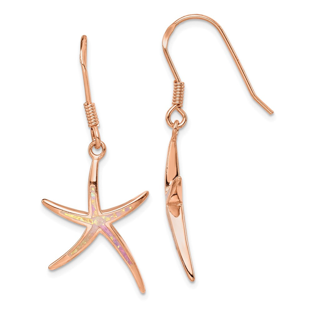 Rose Gold-plated Sterling Silver Created Opal Inlay Star Fish Dangle Earrings