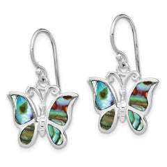 Rhodium-plated Sterling Silver Abalone Butterfly Dangle Earrings