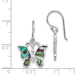Rhodium-plated Sterling Silver Abalone Butterfly Dangle Earrings