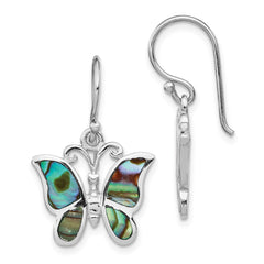 Rhodium-plated Sterling Silver Abalone Butterfly Dangle Earrings