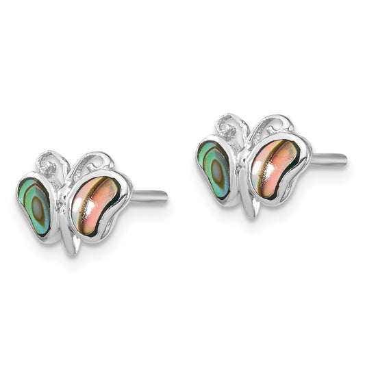 Rhodium-plated Sterling Silver Abalone Pearl Butterfly Post Earrings