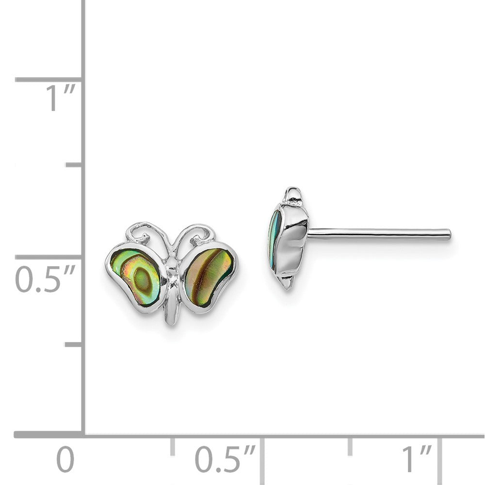 Rhodium-plated Sterling Silver Abalone Pearl Butterfly Post Earrings