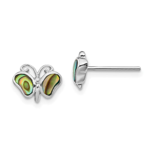 Rhodium-plated Sterling Silver Abalone Pearl Butterfly Post Earrings