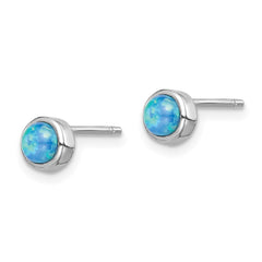 Rhodium-plated Sterling Silver 5mm Imitation Opal Round Post Earrings