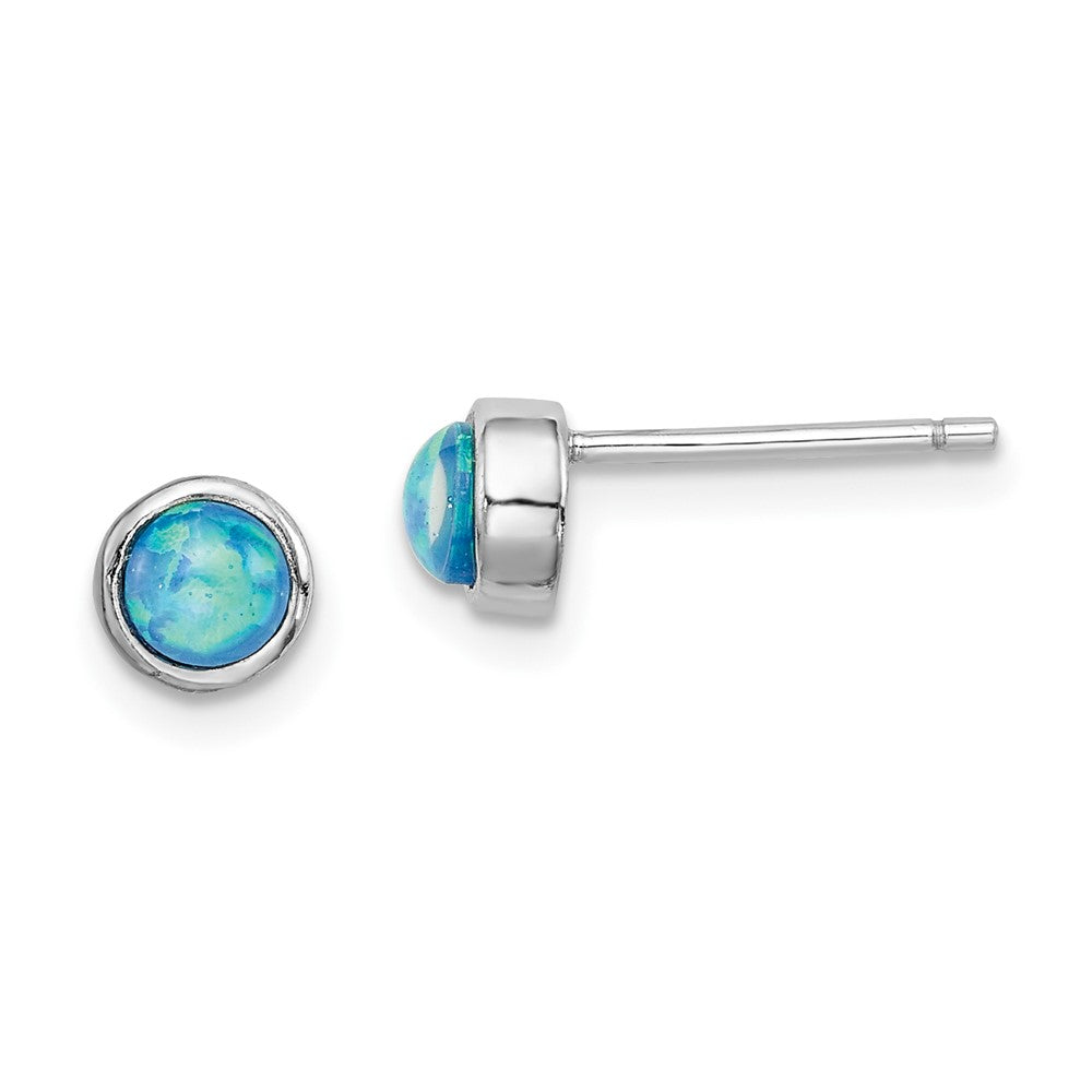 Rhodium-plated Sterling Silver 5mm Imitation Opal Round Post Earrings