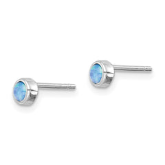 Rhodium-plated Sterling Silver 4mm Imitation Opal Round Post Earrings