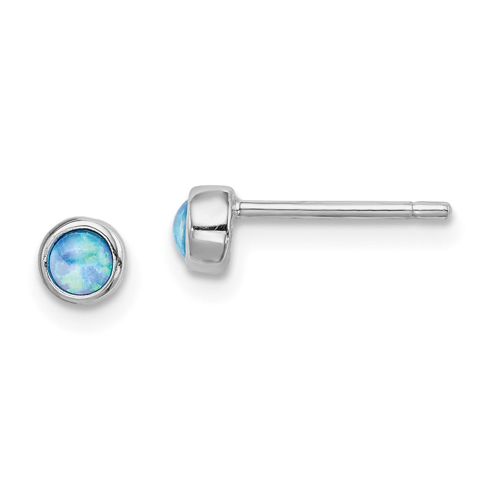 Rhodium-plated Sterling Silver 4mm Imitation Opal Round Post Earrings