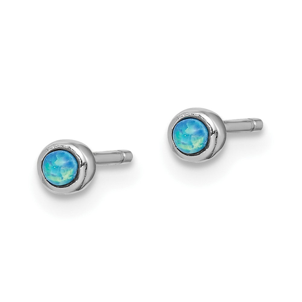 Rhodium-plated Sterling Silver 3mm Imitation Opal Round Post Earrings