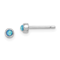 Rhodium-plated Sterling Silver 3mm Imitation Opal Round Post Earrings