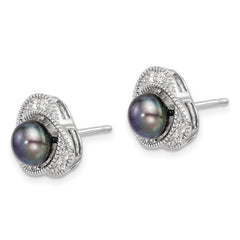 Sterling Silver Black 6-7mm FWC Pearl and White Topaz Post Earrings