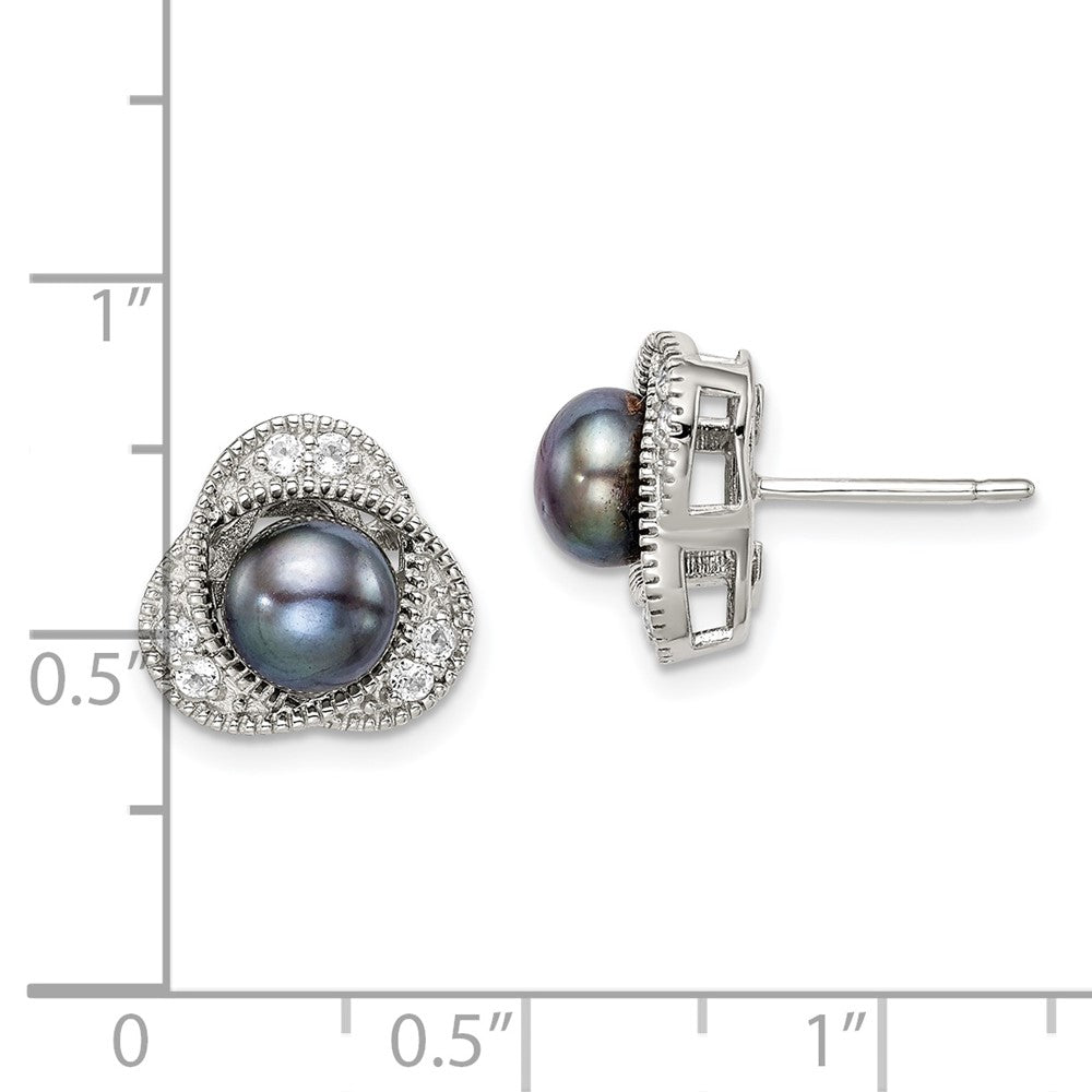 Sterling Silver Black 6-7mm FWC Pearl and White Topaz Post Earrings