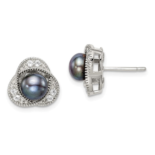 Sterling Silver Black 6-7mm FWC Pearl and White Topaz Post Earrings