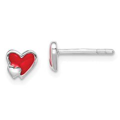 Rhodium-plated Sterling Silver Childs Enameled Red Heart Post Earrings