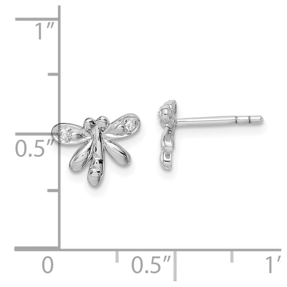 Rhodium-plated Sterling Silver Childs CZ Dragonfly Post Earrings