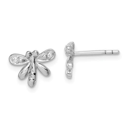Rhodium-plated Sterling Silver Childs CZ Dragonfly Post Earrings