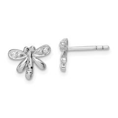 Rhodium-plated Sterling Silver Childs CZ Dragonfly Post Earrings
