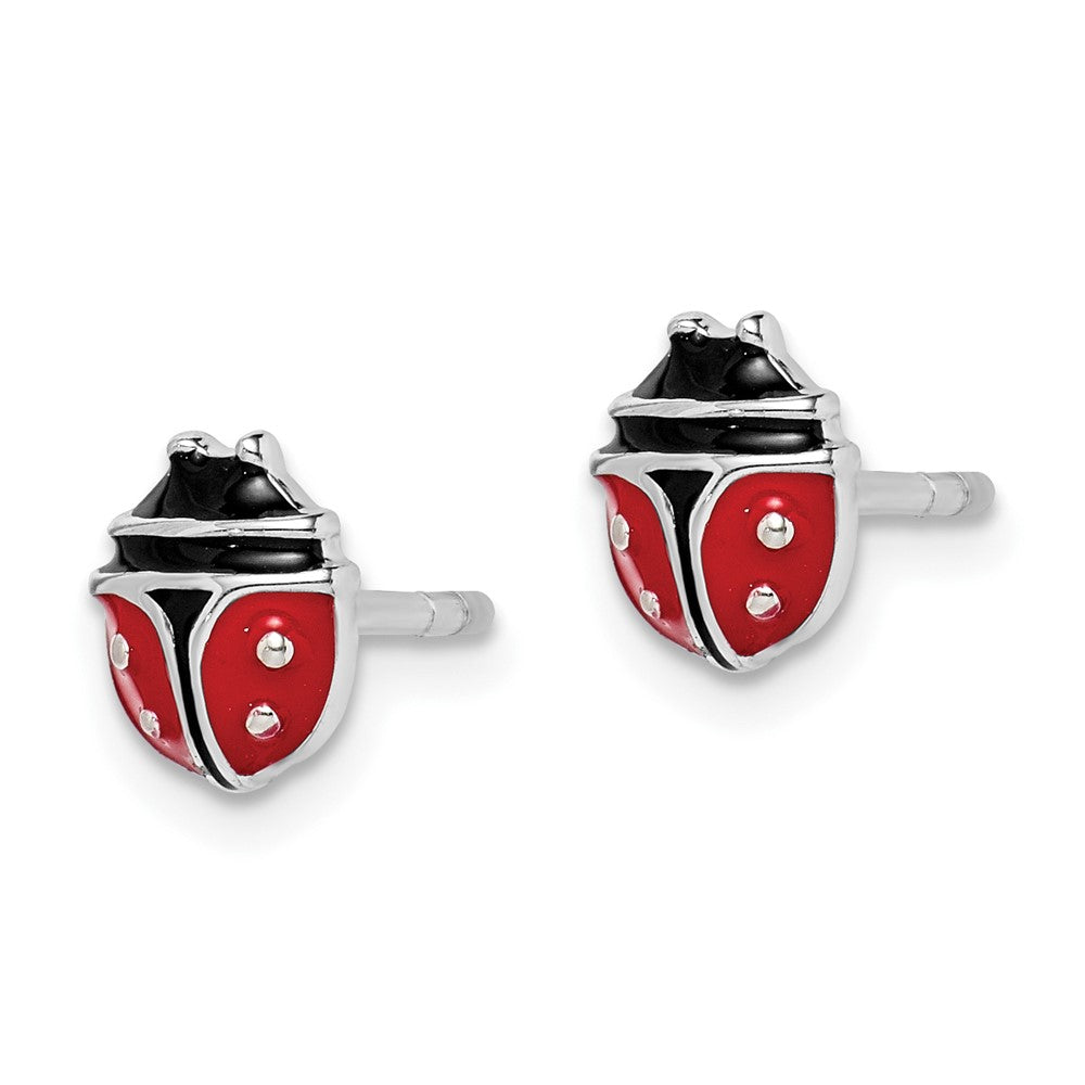 Rhodium-plated Sterling Silver Childs Enameled Ladybug Post Earrings