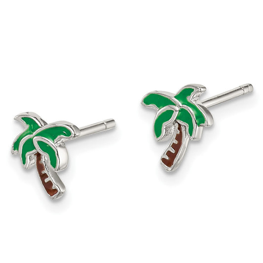 Sterling Silver Enameled Palm Tree Post Earrings