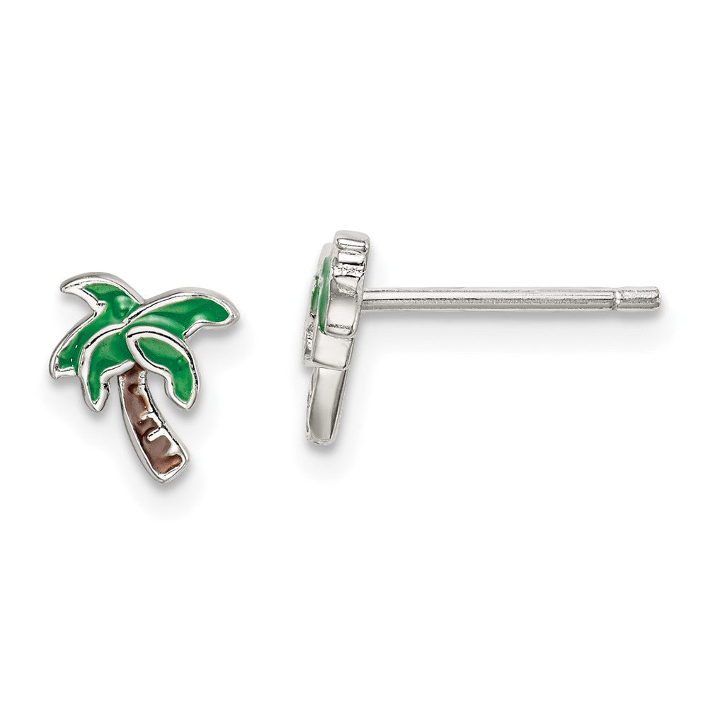 Sterling Silver Enameled Palm Tree Post Earrings