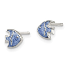 Sterling Silver Enameled Blue Fish Post Earrings