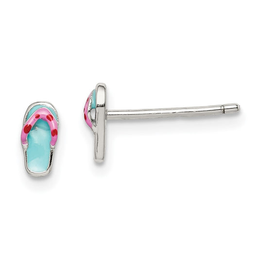 Sterling Silver Post Teal & Pink Enameled Flip-flop Earrings