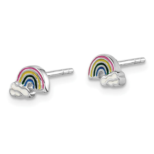 Rhodium-plated Sterling Silver Childs Enameled Rainbow Post Earrings