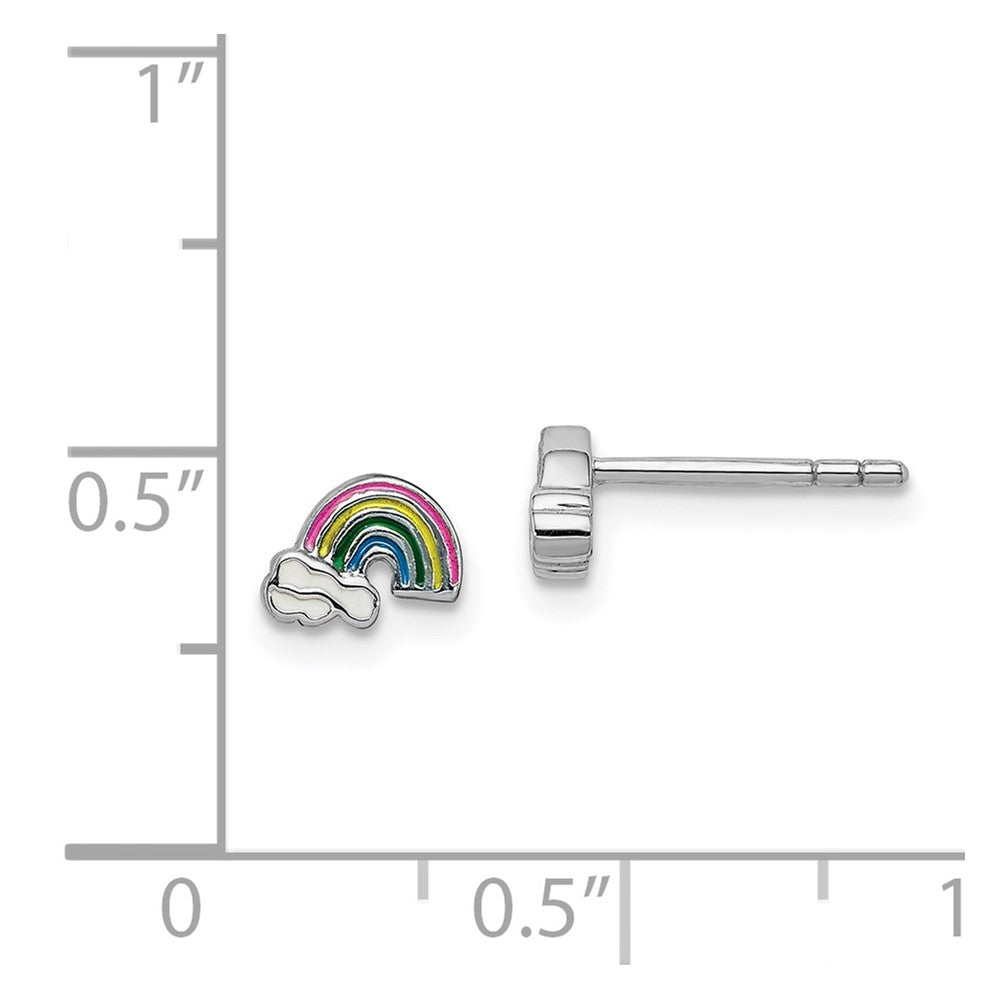 Rhodium-plated Sterling Silver Childs Enameled Rainbow Post Earrings