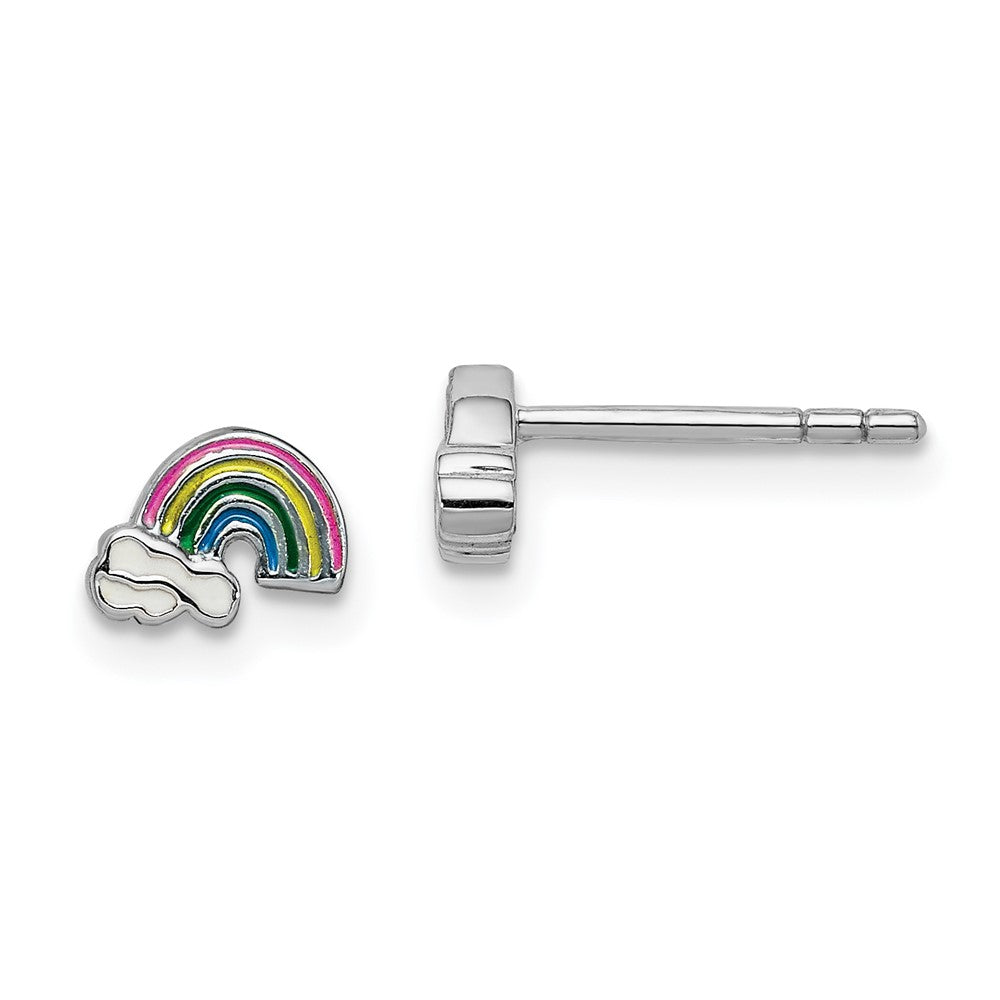 Rhodium-plated Sterling Silver Childs Enameled Rainbow Post Earrings