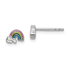 Rhodium-plated Sterling Silver Childs Enameled Rainbow Post Earrings