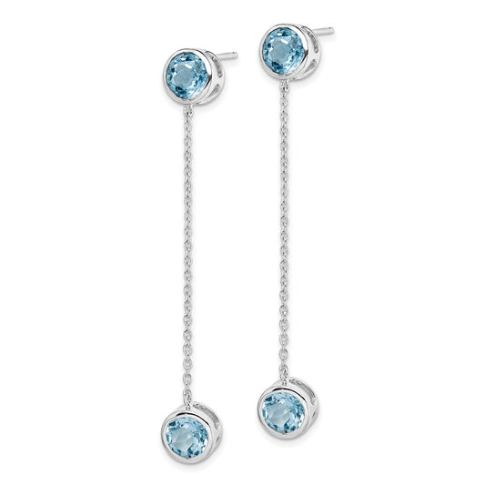 Rhodium-plated Sterling Silver Blue Topaz Chain Post Dangle Earrings