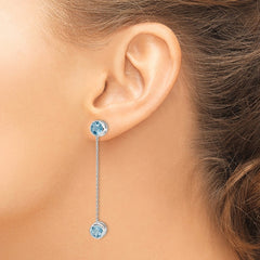 Rhodium-plated Sterling Silver Blue Topaz Chain Post Dangle Earrings