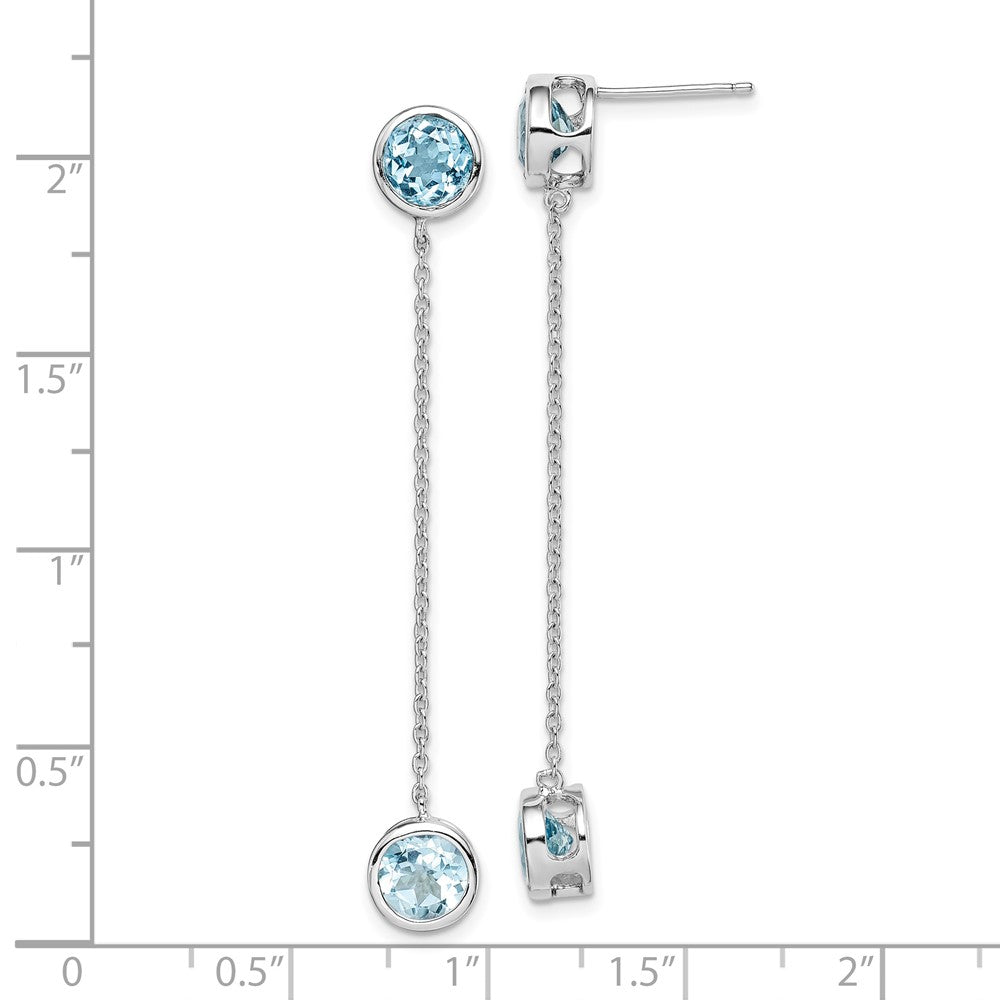 Rhodium-plated Sterling Silver Blue Topaz Chain Post Dangle Earrings