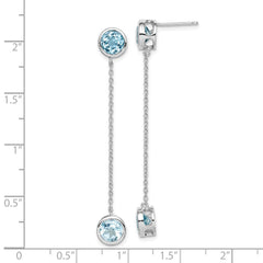 Rhodium-plated Sterling Silver Blue Topaz Chain Post Dangle Earrings